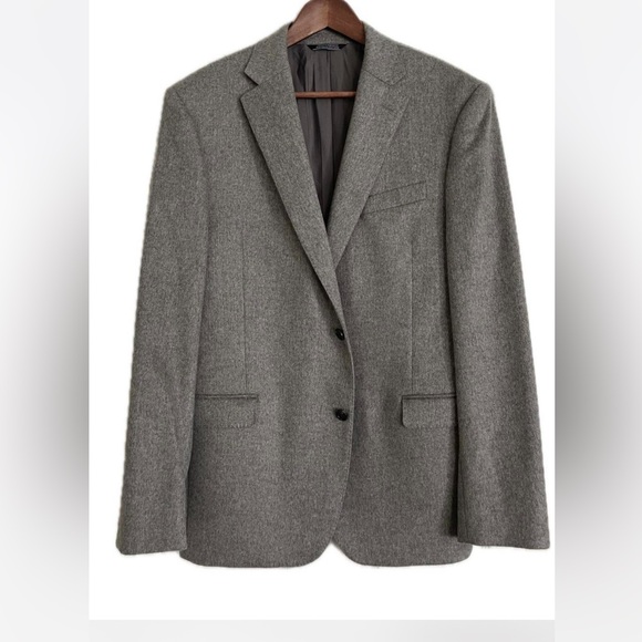 Saks Fifth Avenue Men's herringbone gray 100% cashmere Blazer slim JFKJRCORE